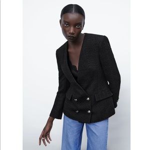 Zara Black double breasted texture blazer